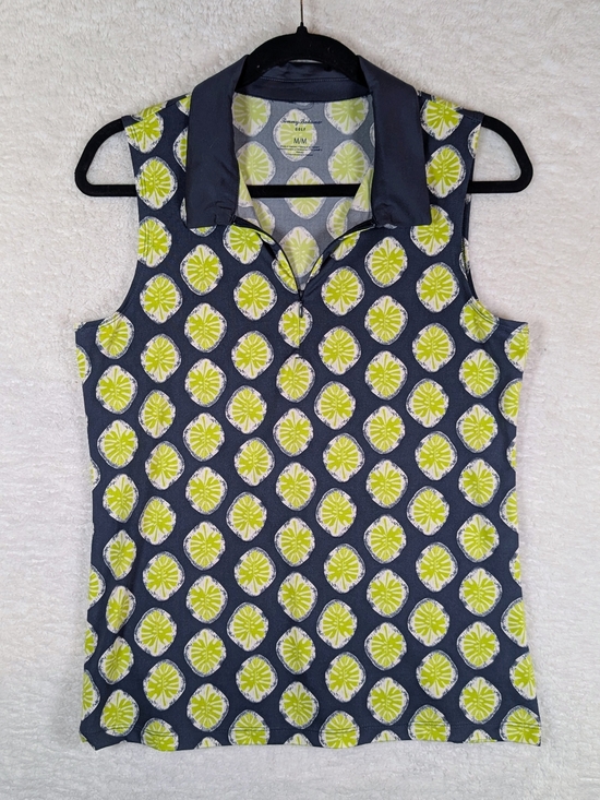 Tommy Bahama Tops - 509-Tommy Bahama Navy Sleeveless Collared Tank with Lime Print